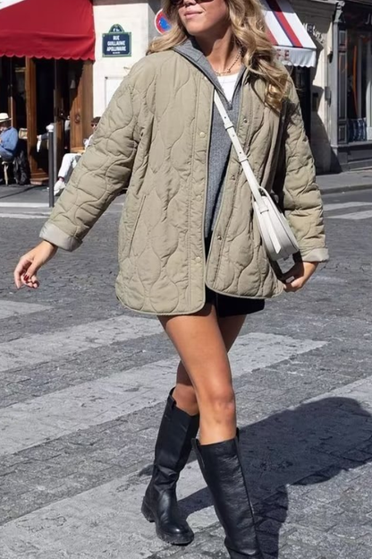 Velina Moda | Color Loose Round Neck Padded Jacket