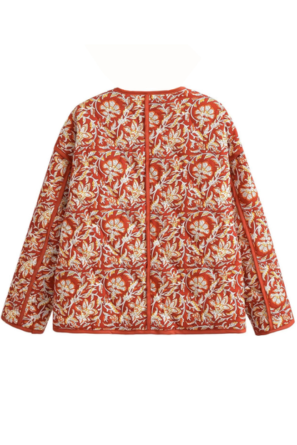 Velina Moda | Neck Floral Print Loose Quilted Cotton Jacket