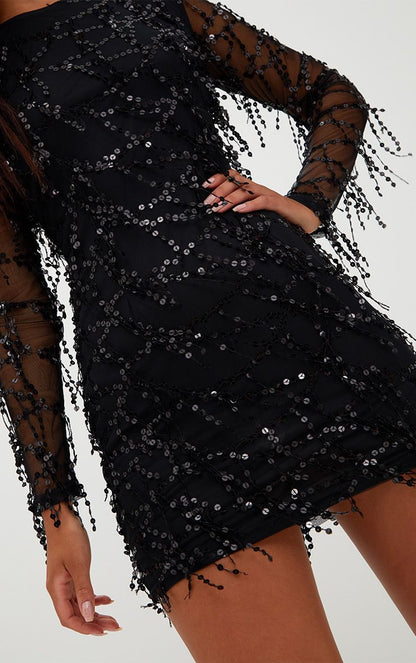 Sequin dress with fringe Elegant fashion