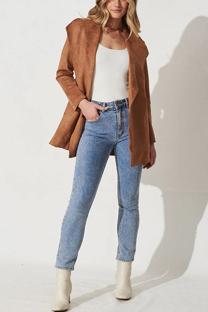 Velina Moda | Color Suit Cardigan Large Lapel Suede Long Sleeve Jacket