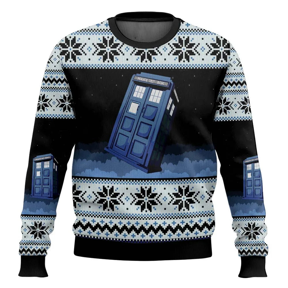Velina Moda | 3D Christmas sweater - Humorous Tardis design & Warmer comfort for the holidays