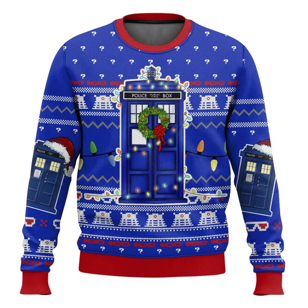 Velina Moda | 3D Christmas sweater - Humorous Tardis design & Warmer comfort for the holidays