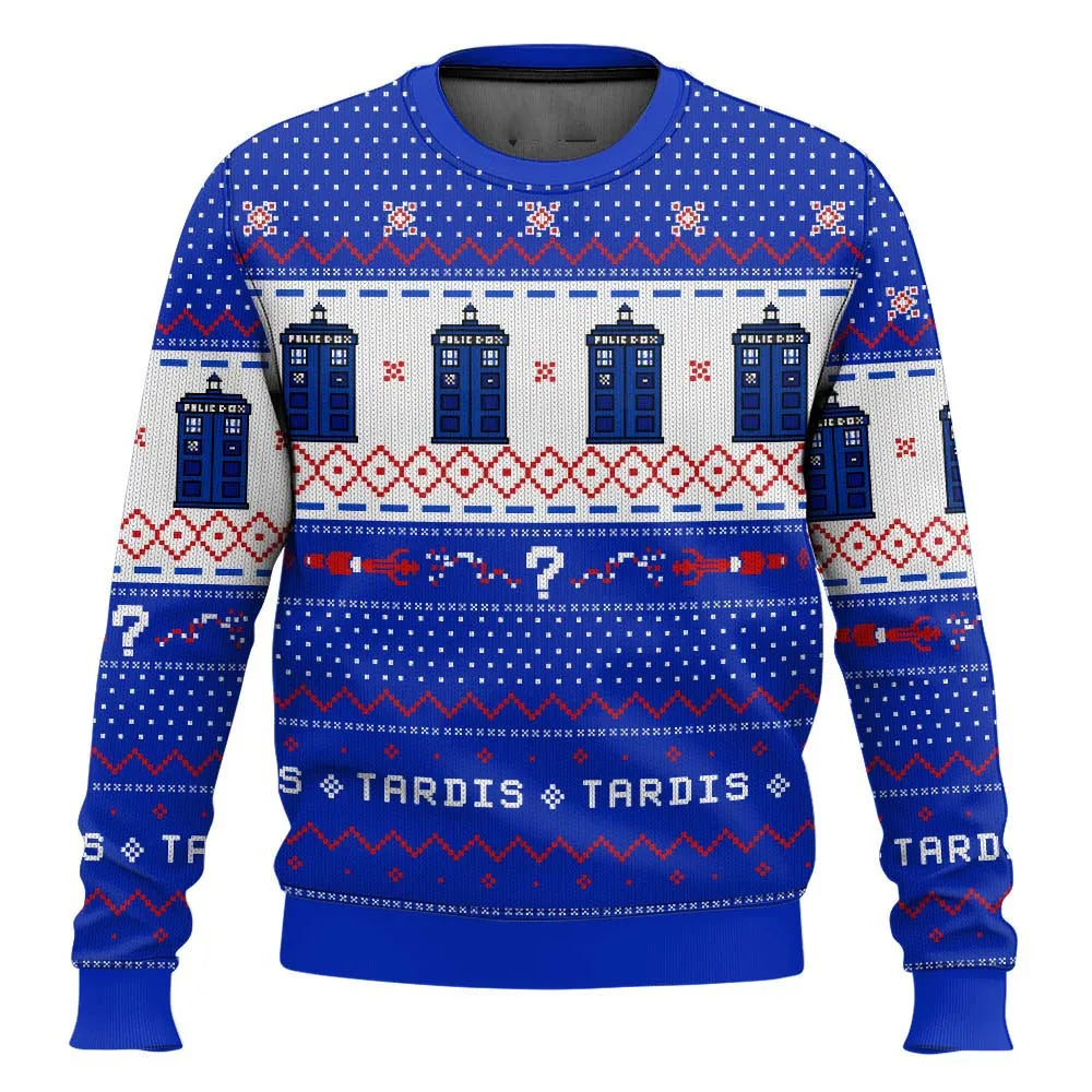 Velina Moda | 3D Christmas sweater - Humorous Tardis design & Warmer comfort for the holidays