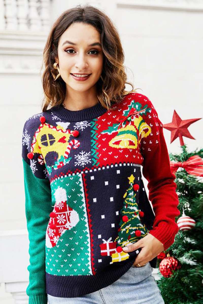 Velina Moda | Snowflake Christmas Tree Sweater Knit Sweater