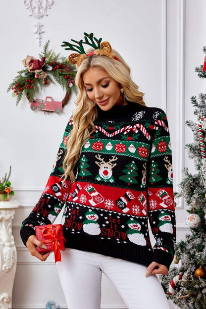 Velina Moda | High Neck Christmas Snowman Embroidery Sweater