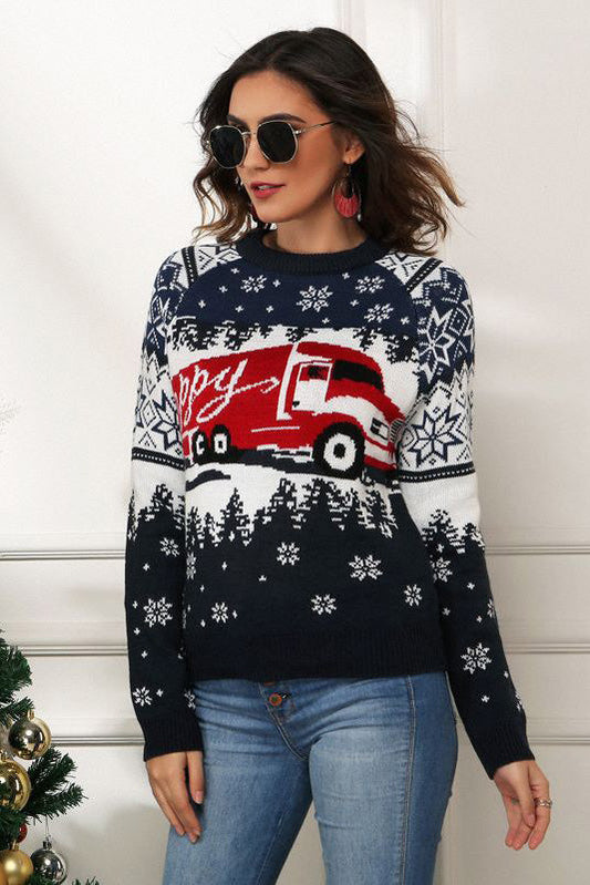 Velina Moda | Snowflake and Truck Print Christmas Sweater