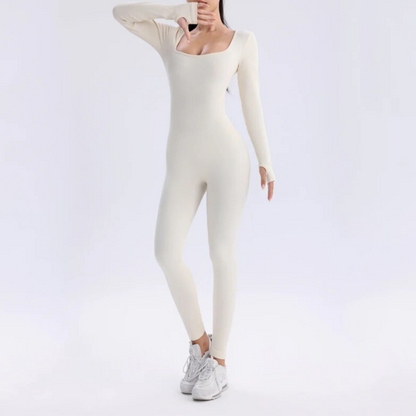 Solid color long sleeve jumpsuit sports overall