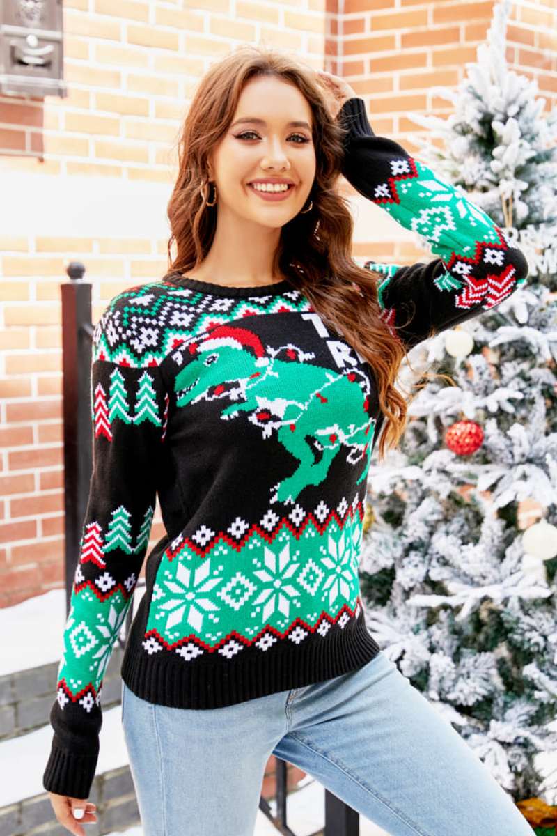 Velina Moda | Christmas Dinosaur Knit Pullover