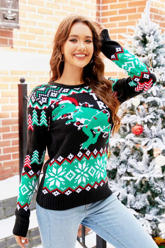 Velina Moda | Christmas Dinosaur Knit Pullover