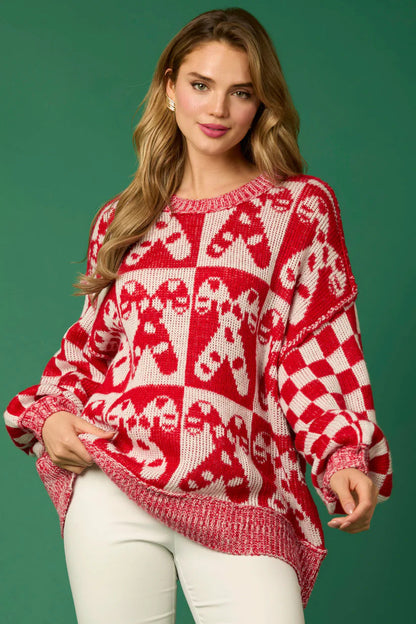 Velina Moda | Candy Cane Christmas Pins & Gingerbread Man Knit Sweater