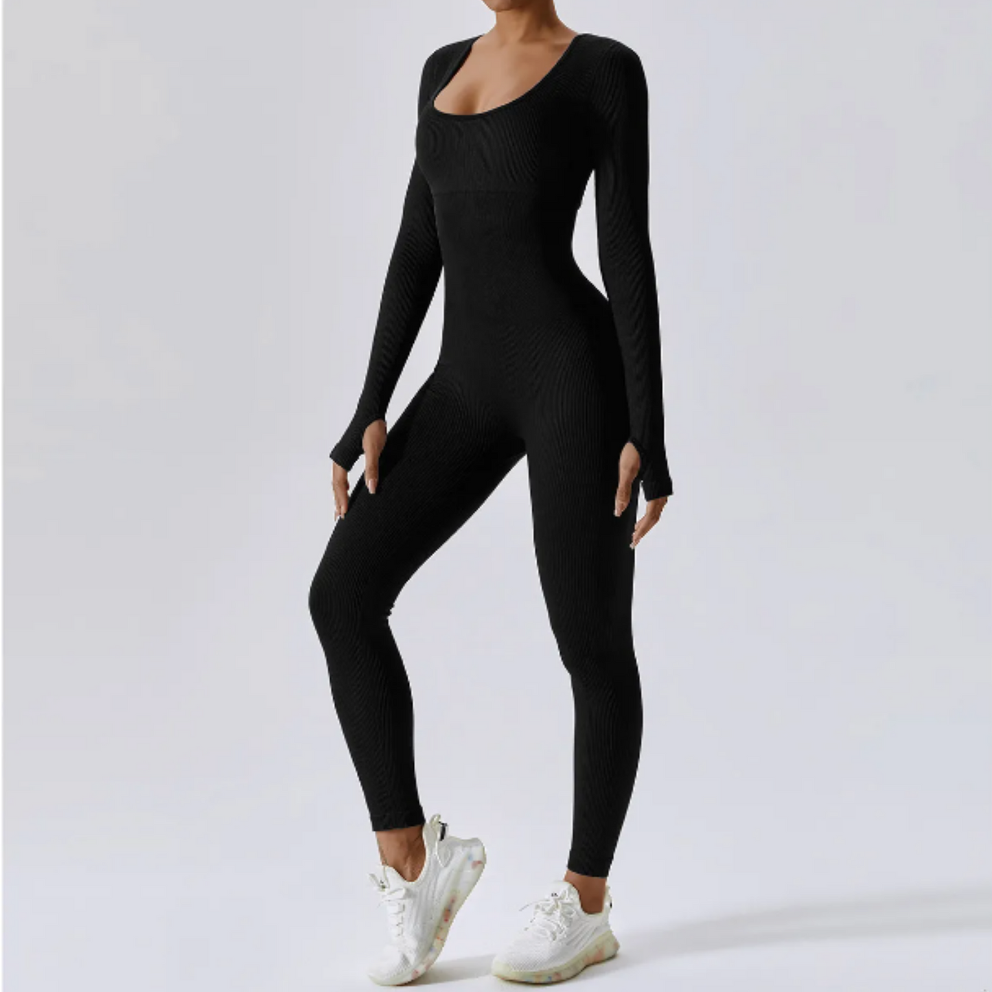 Solid color long sleeve jumpsuit sports overall