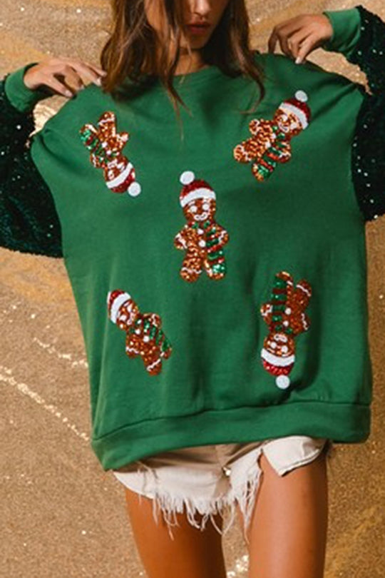 Velina Moda | Christmas Casual Loose Round Neck Sequin Sleeve Sweatshirt