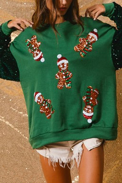 Velina Moda | Christmas Casual Loose Round Neck Sequin Sleeve Sweatshirt