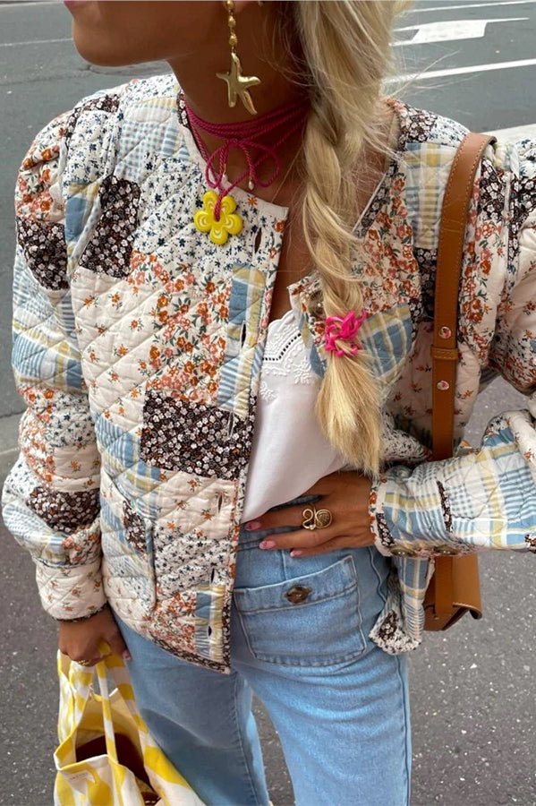Velina Moda | Long-Sleeved Single-Breasted Printed Pocket Jacket
