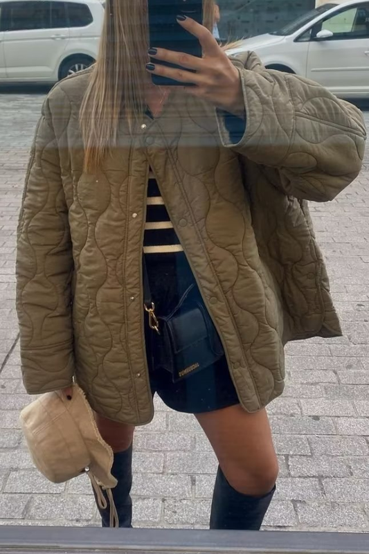 Velina Moda | Color Loose Round Neck Padded Jacket