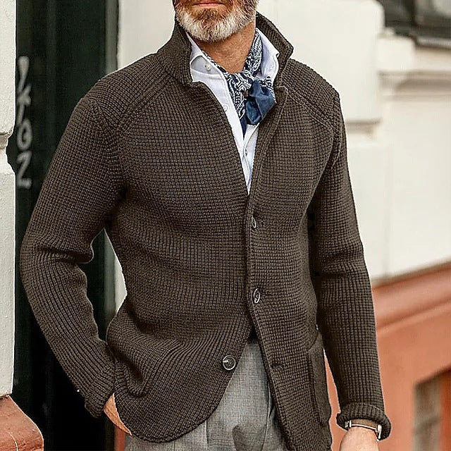 Textured Knit Winter Cardigan with Structured Collar