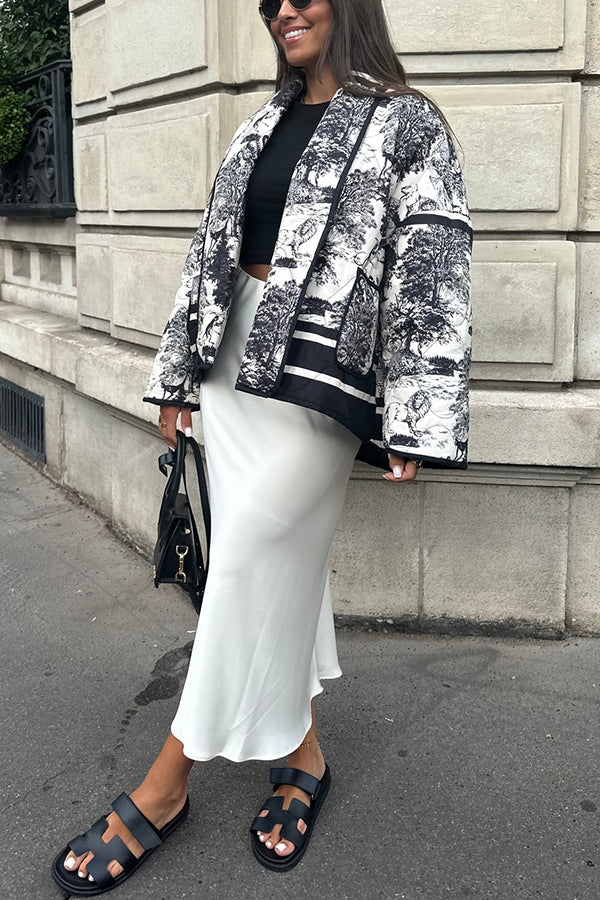 Velina Moda | Songs Porcelain Ink Printed Bag Quilted Cotton Kimono Jacket