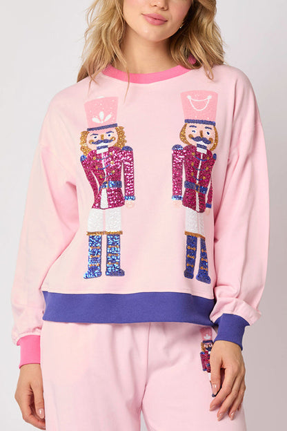 Velina Moda | Santa Sequins Leisure Sweatshirt and Elastic Waist Loose Pocket Pants Set