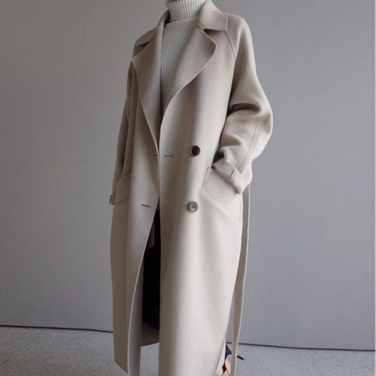 Wool Double-Breasted Winter Coat with Adjustable Belt
