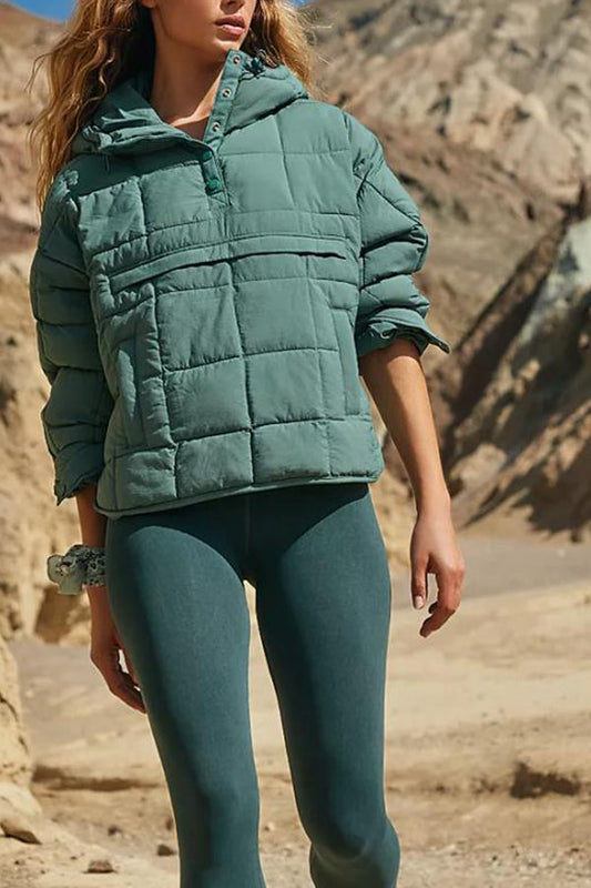 Velina Moda | Color Hoodie Padded Folding Padded Pullover Pocket Long Sleeve Jacket