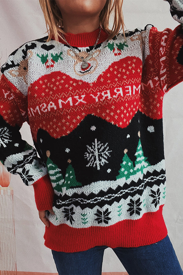 Velina Moda | Christmas Pattern Knitted Round Neck Long Sleeve Sweater