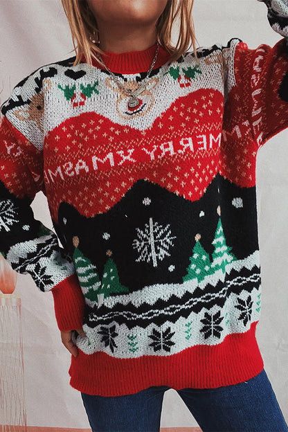 Velina Moda | Christmas Pattern Knitted Round Neck Long Sleeve Sweater