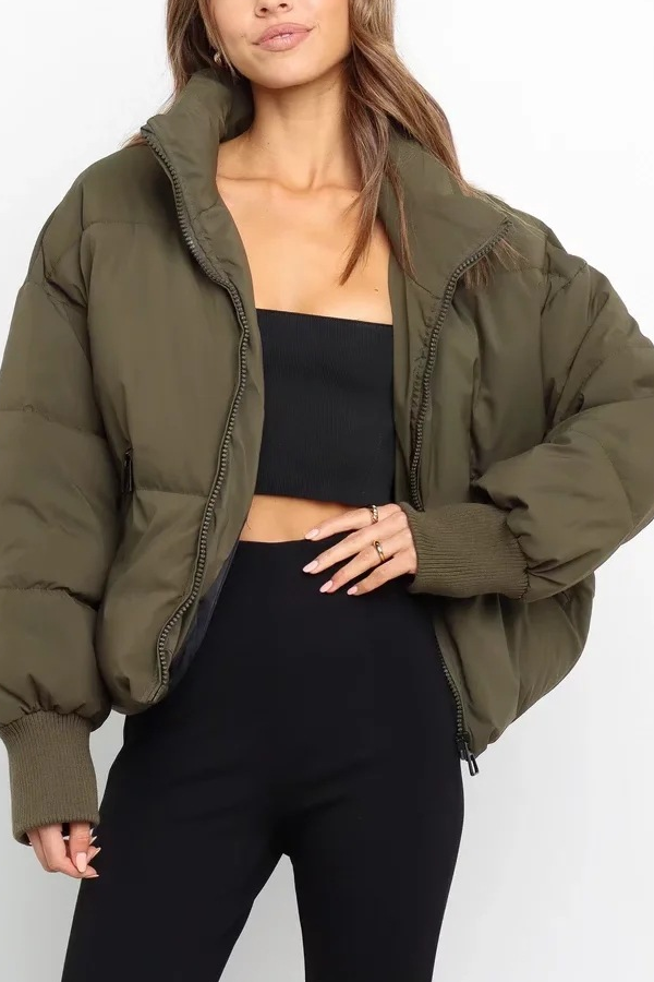 Velina Moda | Collar Zipper Pocket Thick Warm Cotton Jacket