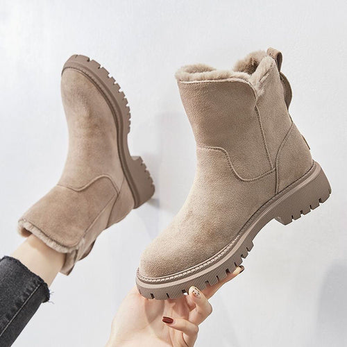 Winter Ankle Boots with Side Zipper and Faux Fur Lining
