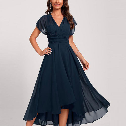 Elegant Chiffon Midi Dress with Asymmetric Hem