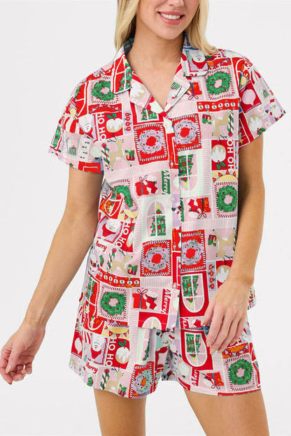 Velina Moda | Christmas Print Short Sleeve Cute Cartoon Print Set