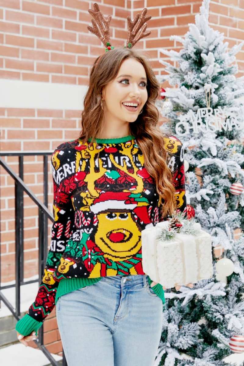 Velina Moda | Christmas Cartoon Reindeer Sweater