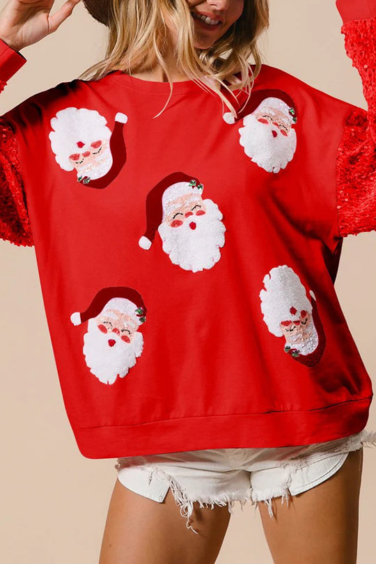 Velina Moda | Christmas Casual Loose Round Neck Sequin Sleeve Sweatshirt