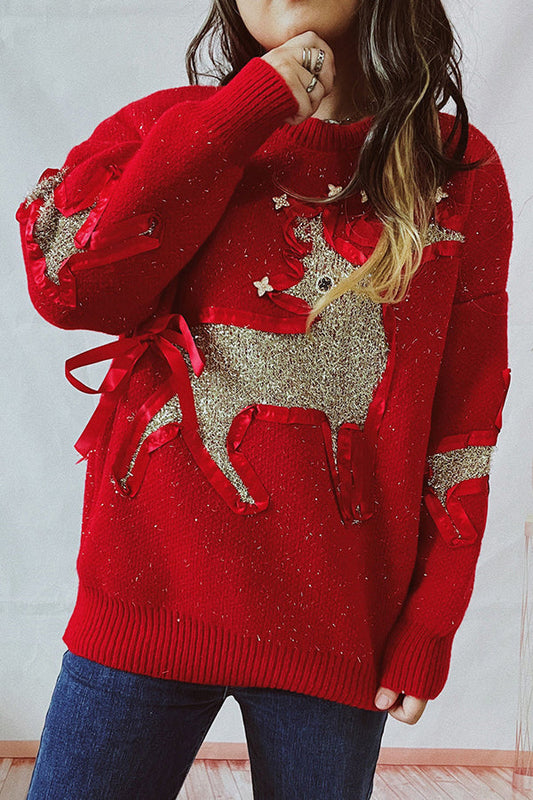 Velina Moda | Christmas Pattern Knitted Round Neck Long Sleeve Sweater