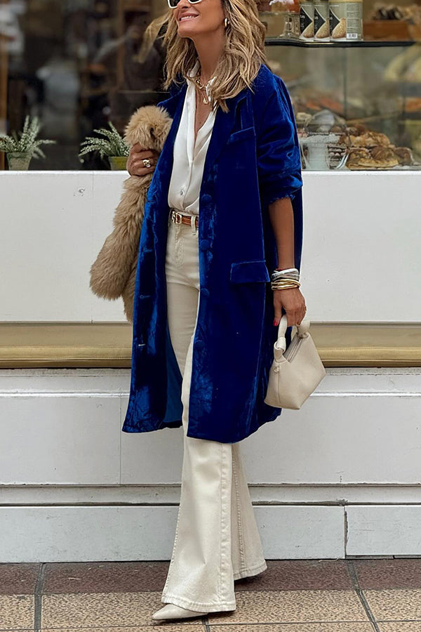 Velina Moda | Gold Velvet Trench Coat Long Skirt Jacket