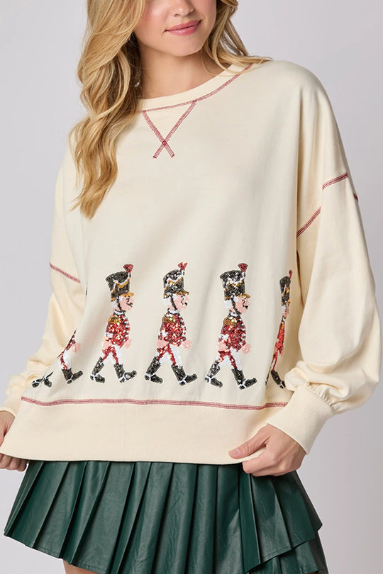 Velina Moda | Christmas Soldier Sequins Long Sleeve Casual Sweatshirt
