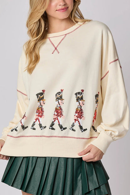 Velina Moda | Christmas Soldier Sequins Long Sleeve Casual Sweatshirt