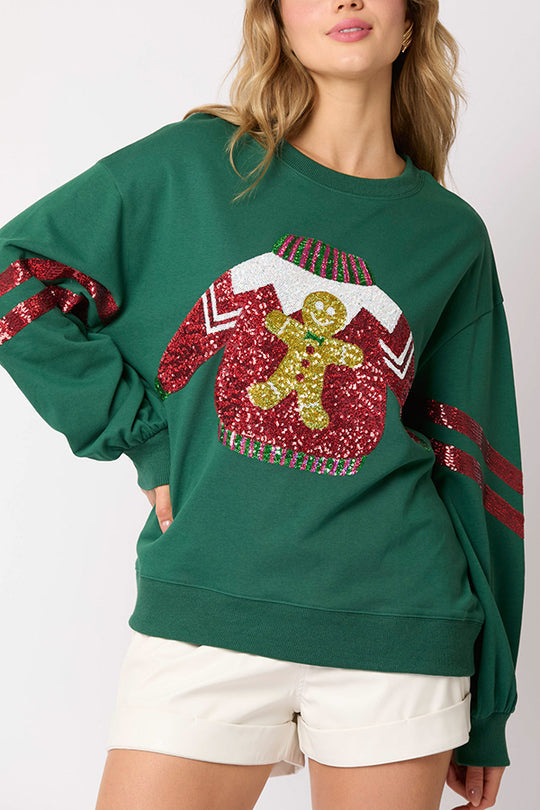 Velina Moda | Christmas Sequin Crew Neck Casual Sweatshirt