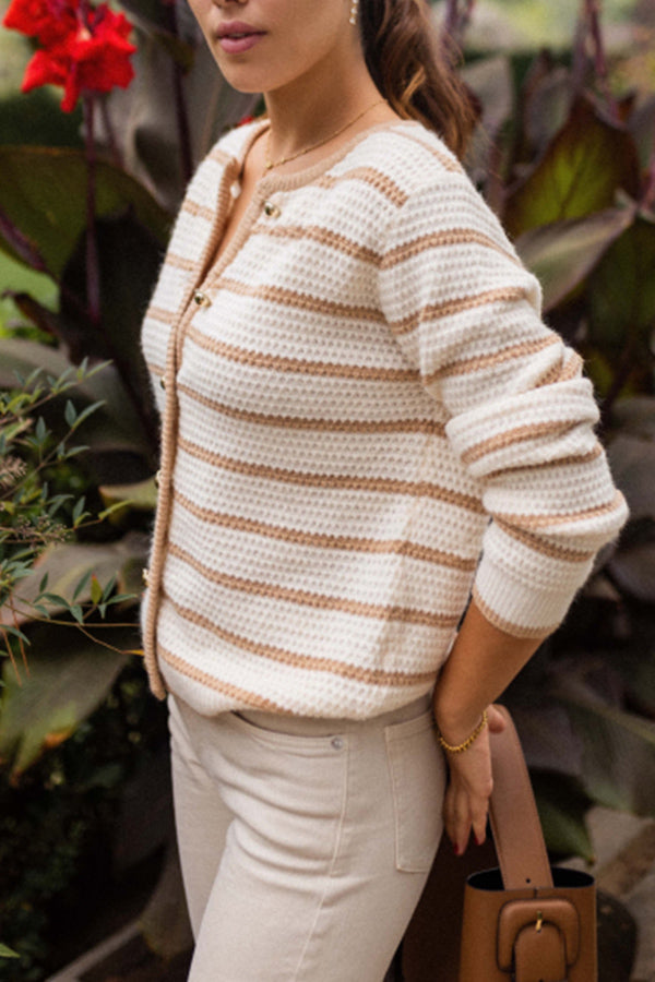 Velina Moda | Striped Round Neckline Jacket