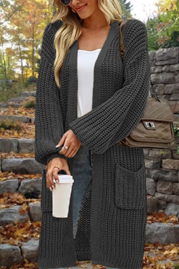 Velina Moda | Length Loose Oversized Double Pocket Cardigan Sweater Jacket