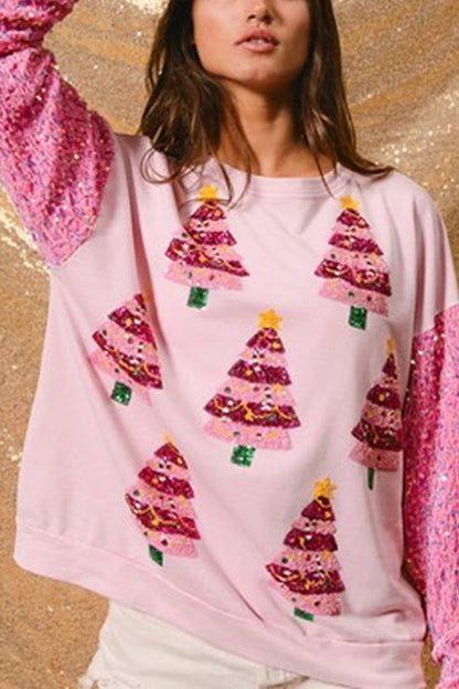 Velina Moda | Christmas Casual Loose Round Neck Sequin Sleeve Sweatshirt