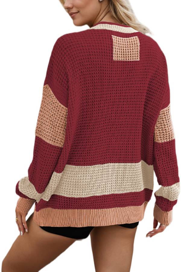 Velina Moda | Jacket V-Neck Pocket Colorblock Cardigan Sweatshirt