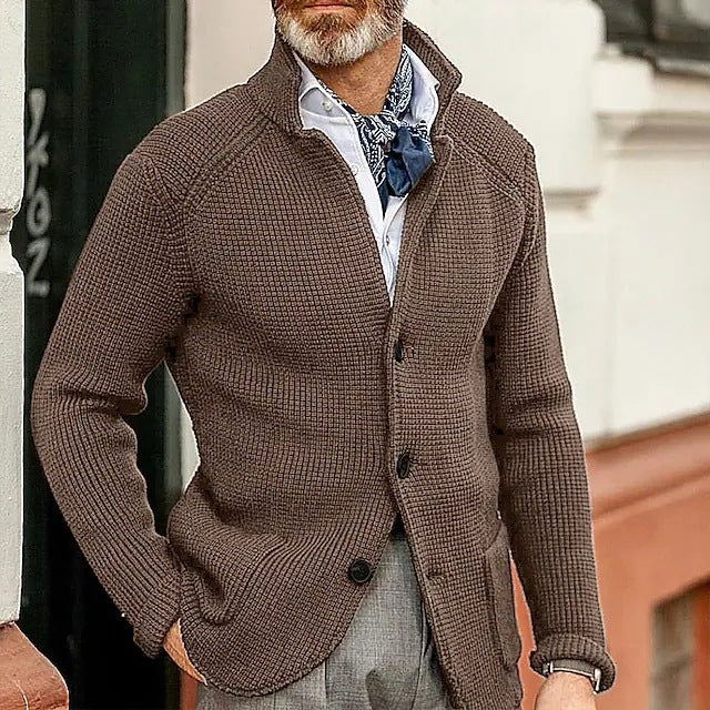 Textured Knit Winter Cardigan with Structured Collar