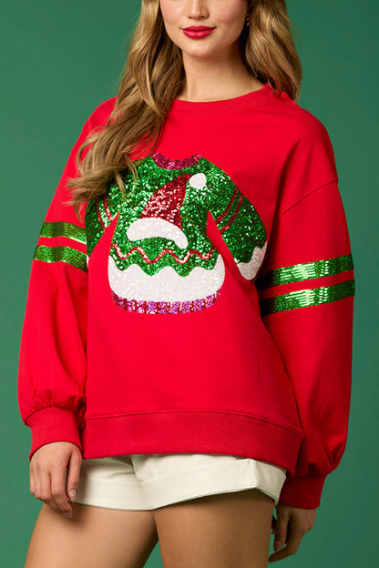 Velina Moda | Christmas Sequin Crew Neck Casual Sweatshirt