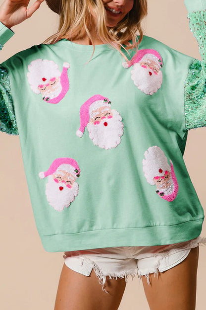 Velina Moda | Christmas Casual Loose Round Neck Sequin Sleeve Sweatshirt