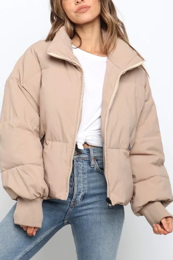 Velina Moda | Collar Zipper Pocket Thick Warm Cotton Jacket