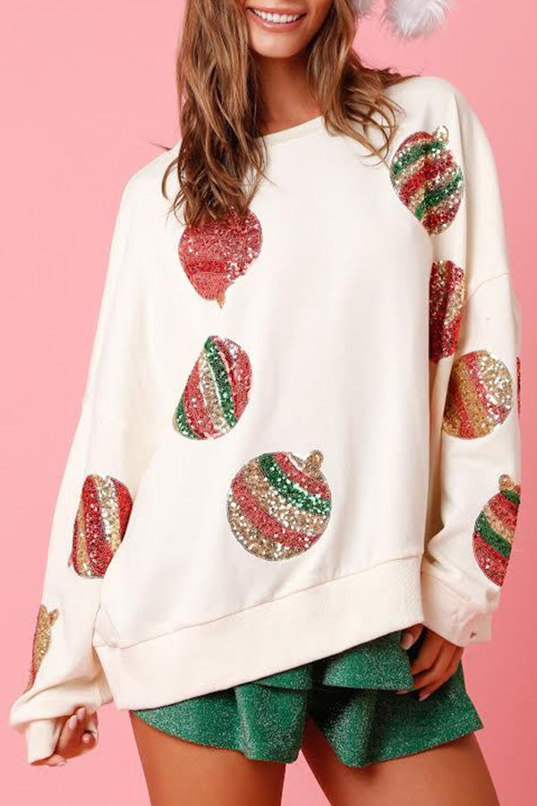 Velina Moda | Christmas Egg Sequin Casual Long Sleeve Sweatshirt