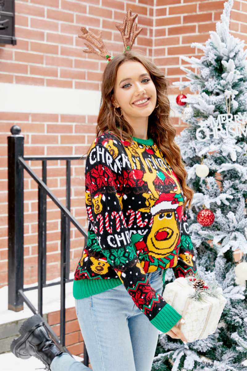 Velina Moda | Christmas Cartoon Reindeer Sweater