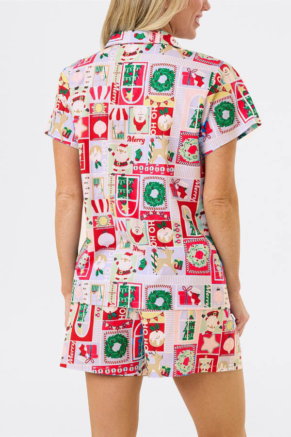 Velina Moda | Christmas Print Short Sleeve Cute Cartoon Print Set