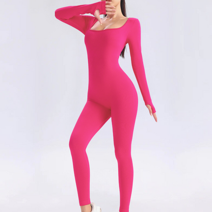 Solid color long sleeve jumpsuit sports overall