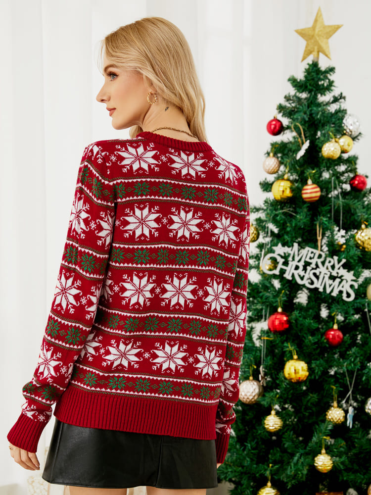 Velina Moda | Christmas Leisure Snowflake Embroidered Knit Sweater